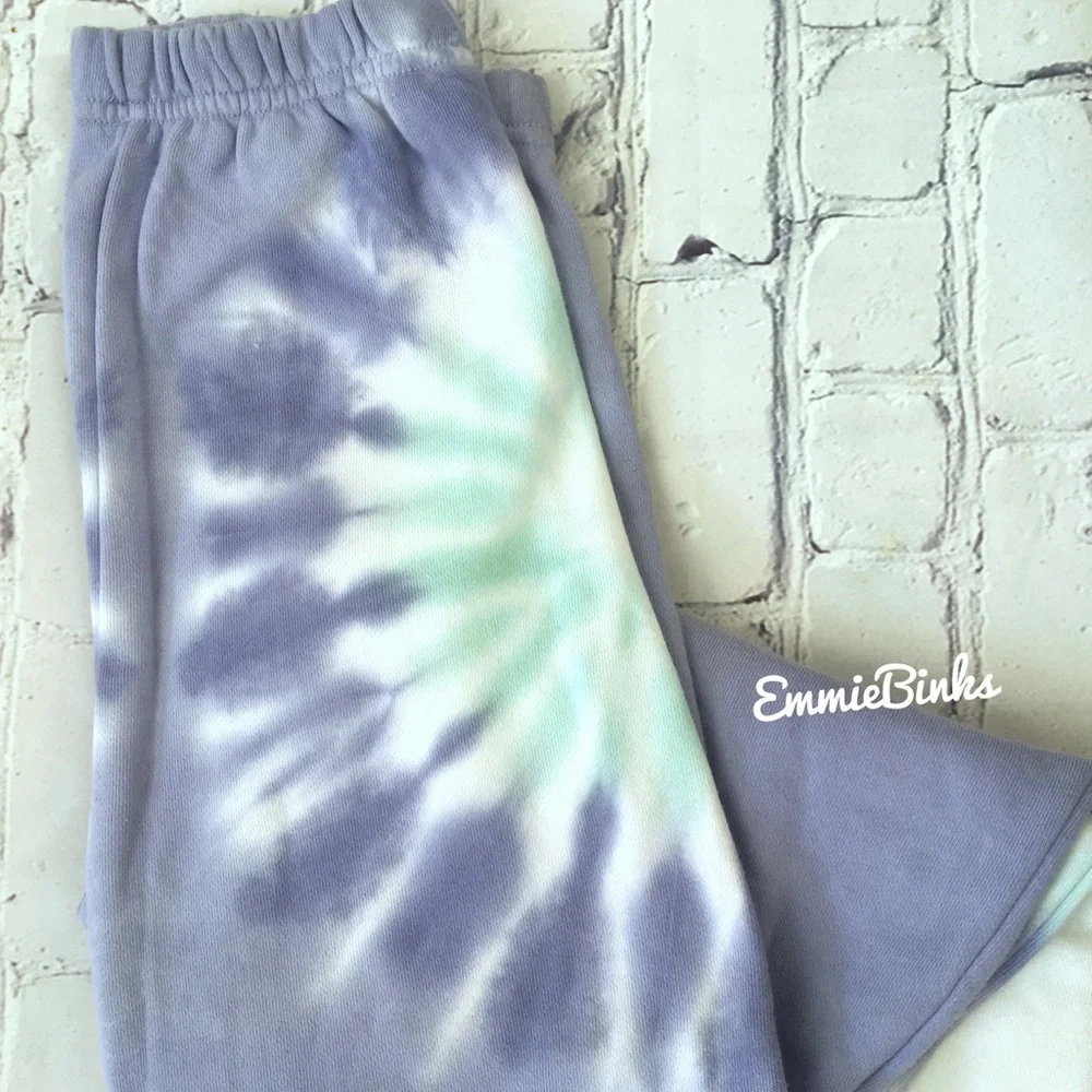 NWT Wildfox Shibori Tie Dye Lavender & Teal Sweatpants / French Terry Joggers - Picture 7 of 12